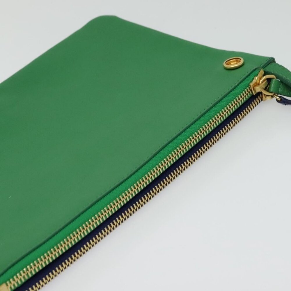 Authentic CELINE Trio Shoulder Bag Leather Green Gold - Picture 13 of 16